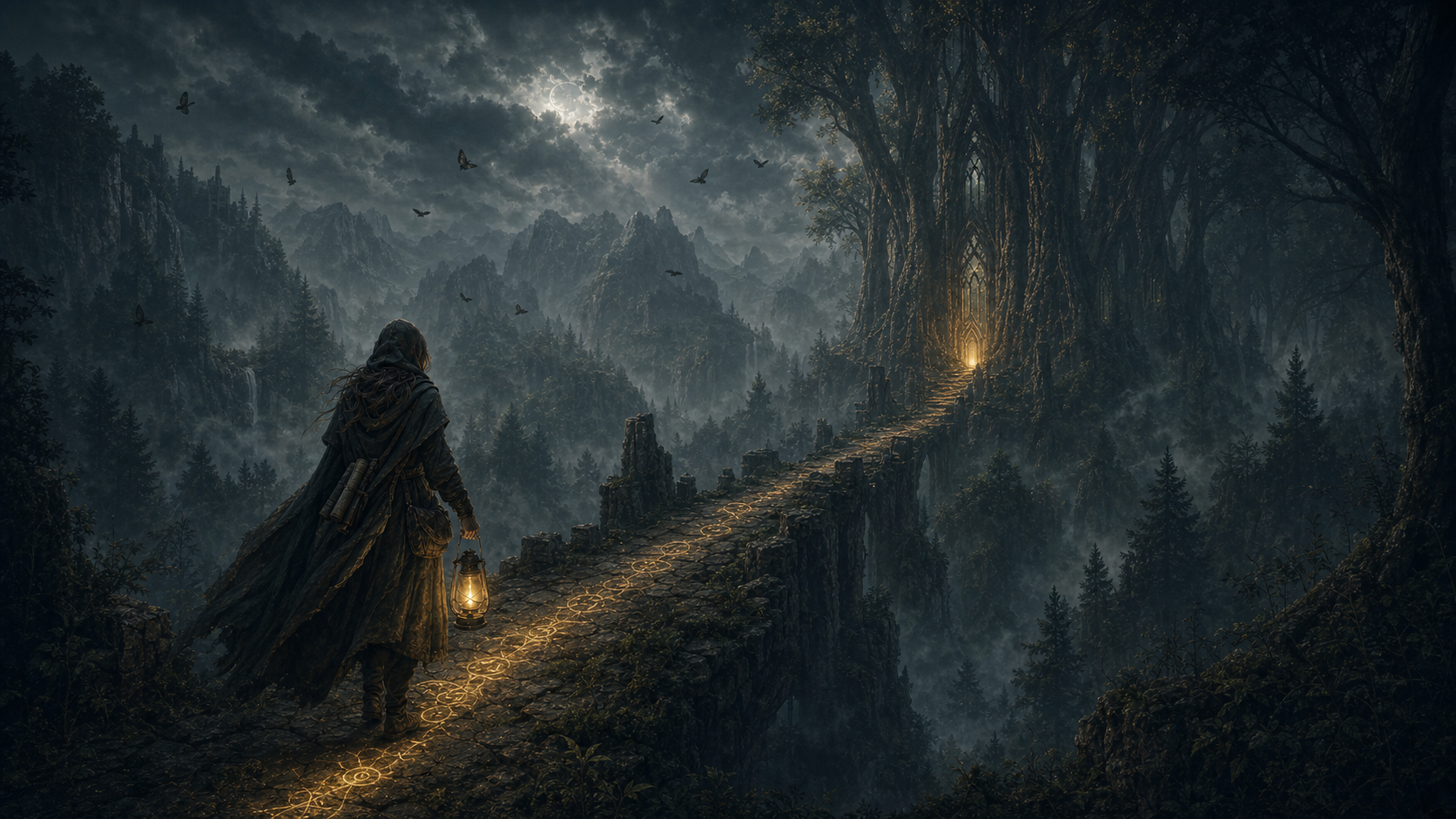 man walking down glowing single track path